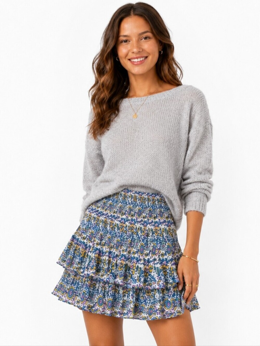 Boden Plisse Mini Skirt Floral Tiered Ruffle Pleated Boho US 10 UK 14